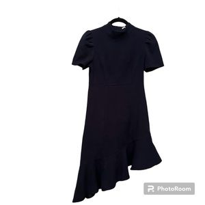 Navy Short Sleeve Mock Neck Corduroy High-Low Dress